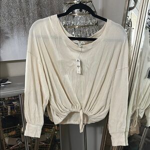 Cream Women's Top with Tie Front